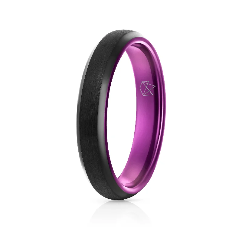 Minimalist Women's Rings with a Single Pearl in 14K Gold - Plated BandsBlack Tungsten Ring - Resilient Purple - 4MM