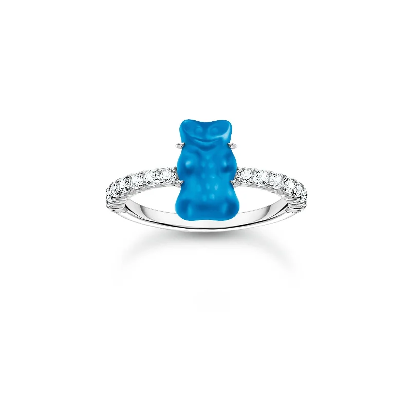 Statement - Making Fashion Rings in Gold - Plated Brass with Oversized Cubic Zirconia StonesSterling Silver HARIBO Zirconia Blue Goldbears Ring TR2459-052-1