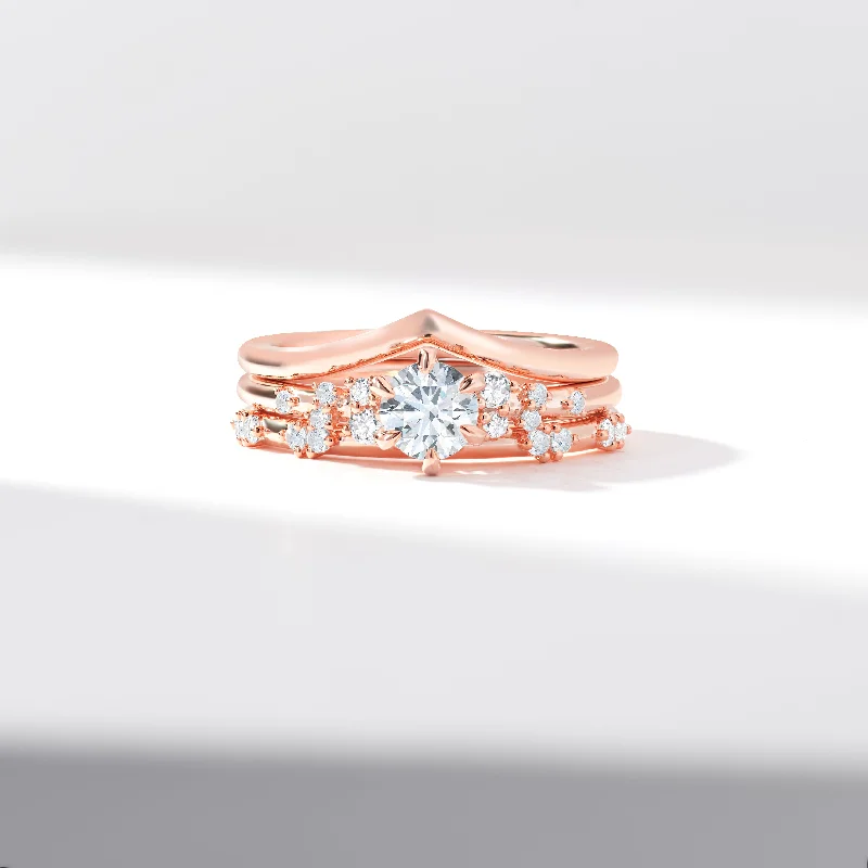 Heart - shaped diamond engagement ring with a hidden halo in 14K rose gold0.50ct Round Brilliant Lab Diamond Centre Snow Drift Shoulders V Contour Bridal Set 0.65tdw