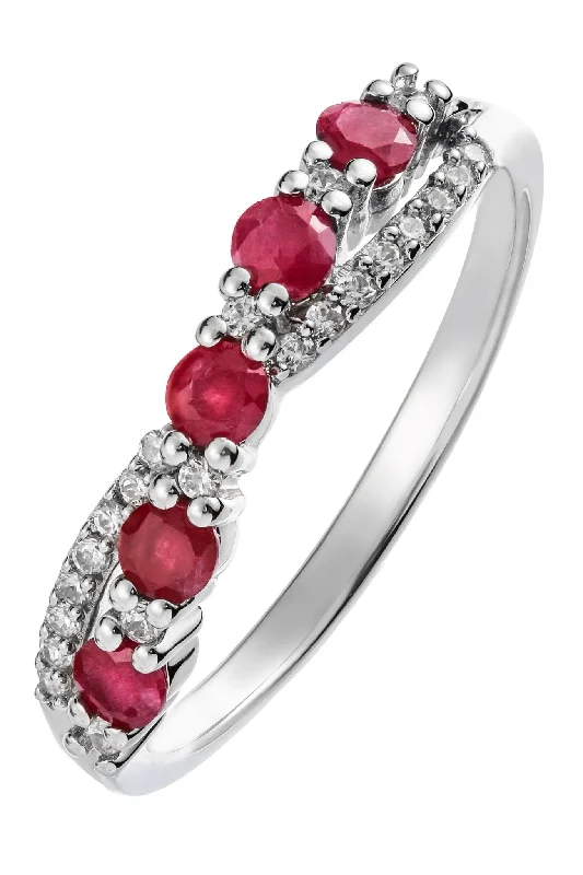 LED - Lit Fashion Rings in Plastic with Color - Changing Effects for a Futuristic Look9ct White Gold Ruby and 0.12ct Diamond Cross Over Ring