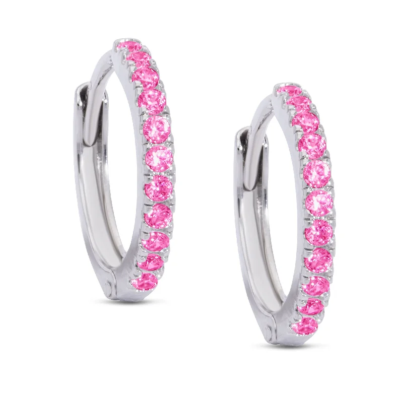 Trendy hoop earringsCZ Hinged Hoop Earrings - Pink