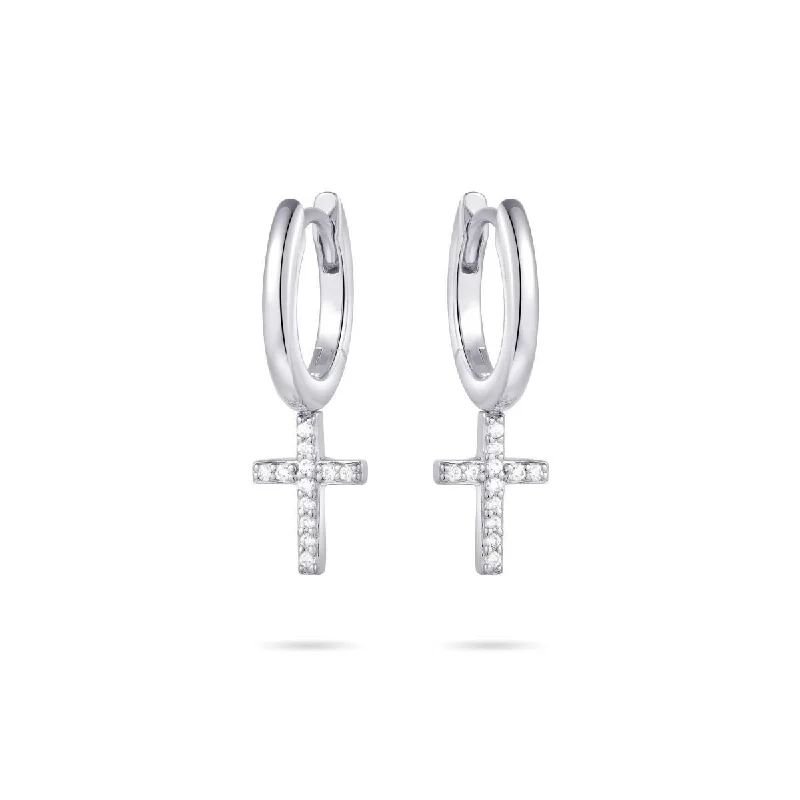 Lightweight hoop earringsSterling Silver Hoop Earrings & Cubic Zirconia Dangling Crosses