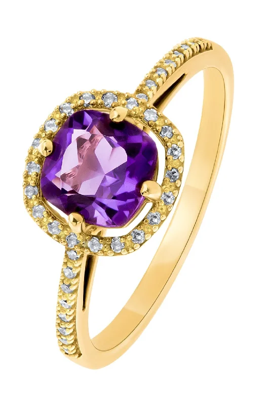 LED - Lit Fashion Rings in Plastic with Color - Changing Effects for a Futuristic Look9ct Yellow Gold Amethyst and 0.10ct Diamond Ring