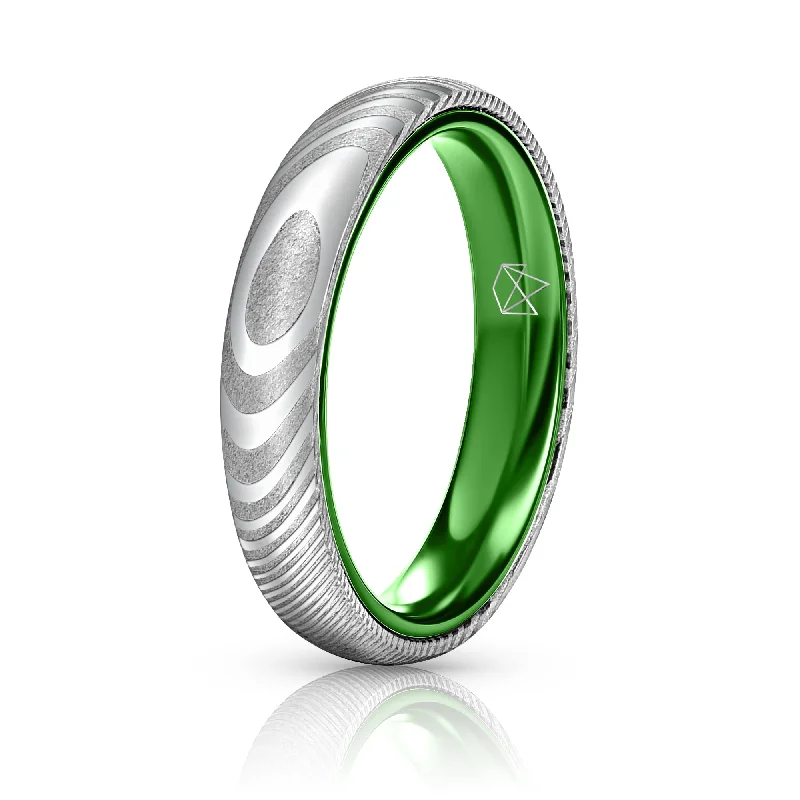 Women's Rings with Birthstones for a Personalized TouchWood Grain Damascus Steel Ring - Resilient Green - 4MM