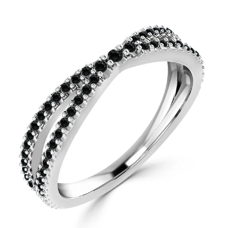 Cluster - Style Women's Diamond Rings with Multiple Small Diamonds Arranged in a Stunning Pattern10K Gold Stackable 1/3ct TDW Cross Over Black Diamond Wedding Band by Auriya