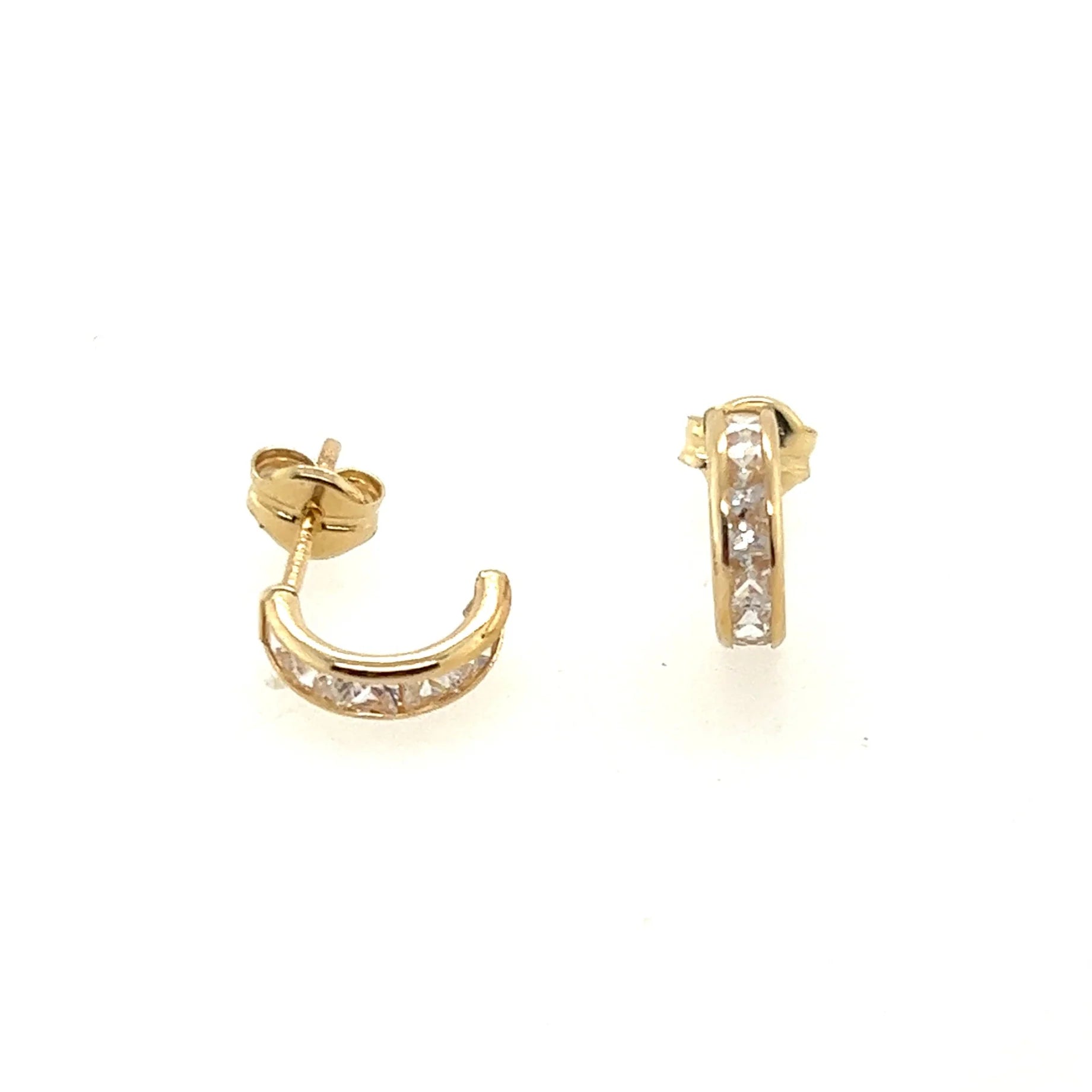 Vintage hoop earrings9ct Gold Small Half Hoop Cubic Zirconia Stud Earrings