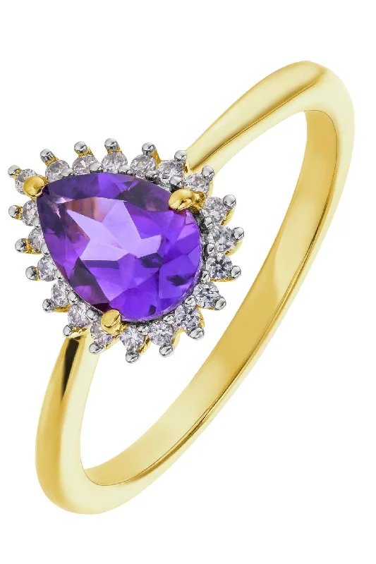 Pearl - Adorned Fashion Rings in Gold - Tone Alloy for a Sophisticated Look9ct Yellow Gold Amethyst and 0.10ct Diamond Cluster Ring