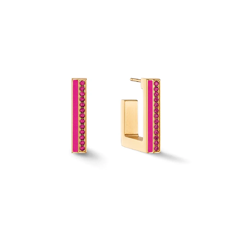 Personalized hoop earringsCoeur De Lion Gold and Pink Crystal Stripe Square Hoop Earrings