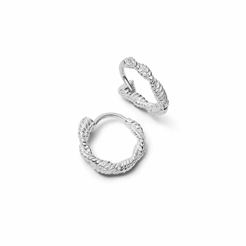 Oval hoop earringsRope Twist Huggie Hoop Earrings Sterling Silver