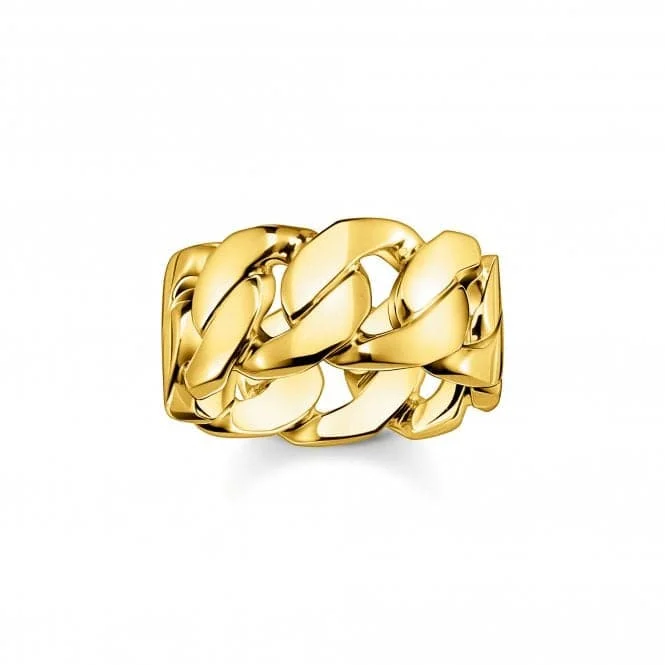 Statement - Making Fashion Rings in Gold - Plated Brass with Oversized Cubic Zirconia StonesSterling Silver Gold Plated Links Ring TR2328-413-39