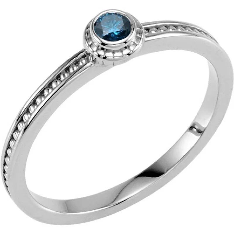 Women's Diamond Rings with Sapphire Accents in Blue for a Colorful and Sophisticated TouchAuriya 10k Gold 1/10ctw Dainty Round Solitaire Blue Diamond Stacking Ring