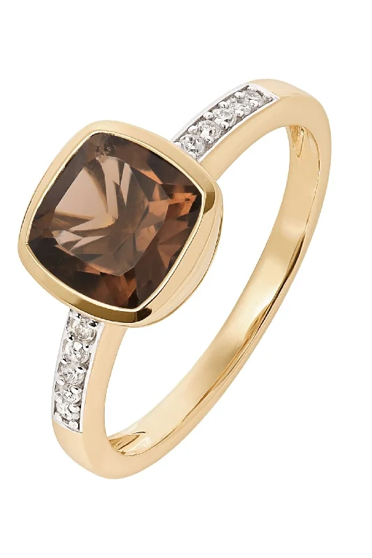 Chunky Fashion Rings in Copper with Geometric Patterns for a Bold Accessory9ct Yellow Gold Smoky Quartz and Diamond Ring