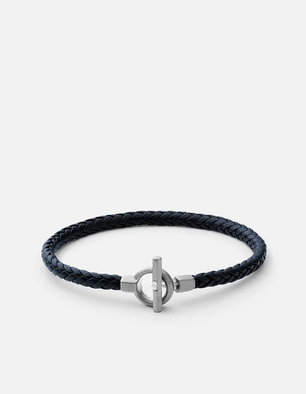 Minimalist Women's Rings with a Single Pearl in 14K Gold - Plated BandsAtlas Leather Bracelet, Matte Sterling Silver/Navy Blue