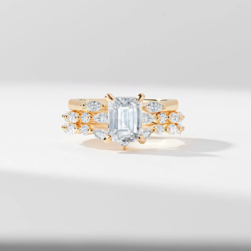 Marquise - cut diamond engagement ring with a split - shank band in platinum1.5ct Radiant Lab Diamond Solitaire With Marquise And Round Brilliant Shoulder Contour And Open Gap Bridal Set 2.0tdw