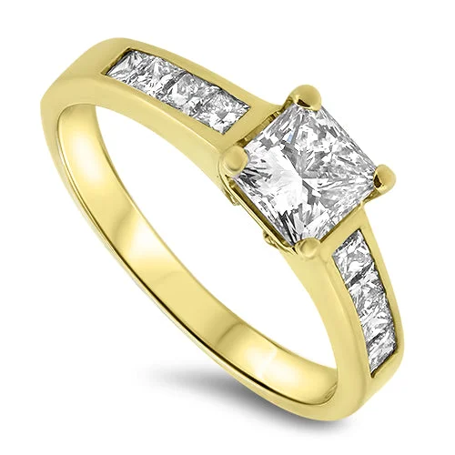 Art Deco - Inspired Women's Diamond Rings with Geometric Designs and Baguette - Cut Diamonds1.20ct Princess Cut Diamond Engagement Ring H VS2 in 18k Yellow Gold