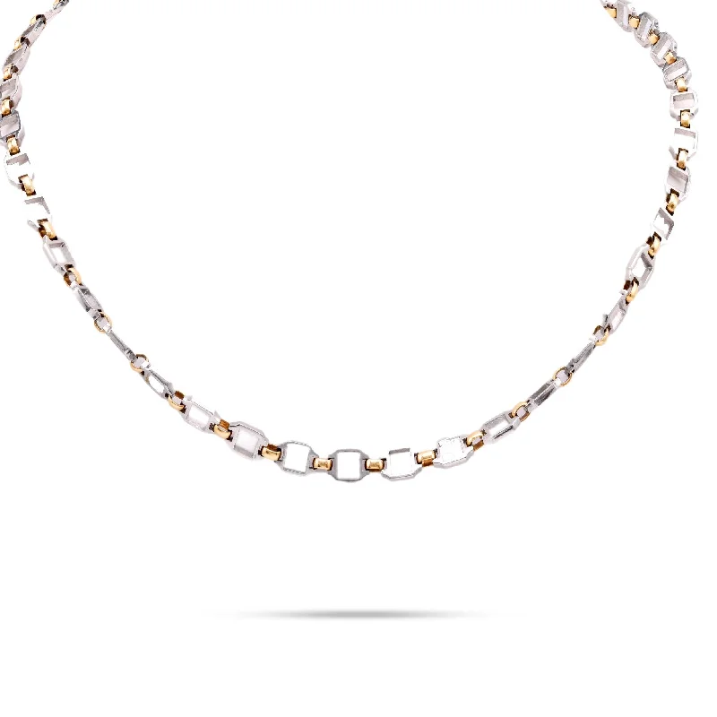 Three - stone diamond engagement ring in rose gold, symbolizing past, present, and futureCartier 18K Yellow Gold and Steel Chain Necklace