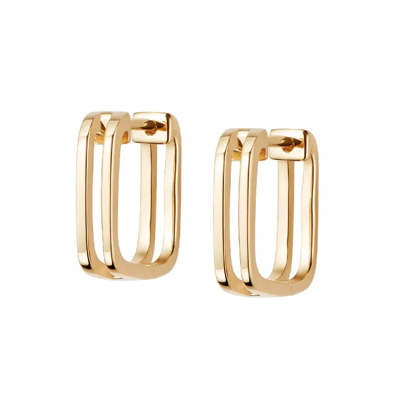 Personalized hoop earringsDouble Square Huggie Hoop Earrings 18ct Gold Plate