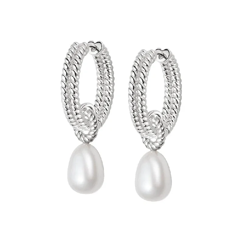 Hypoallergenic hoop earringsDouble Rope Pearl Drop Earrings Sterling Silver