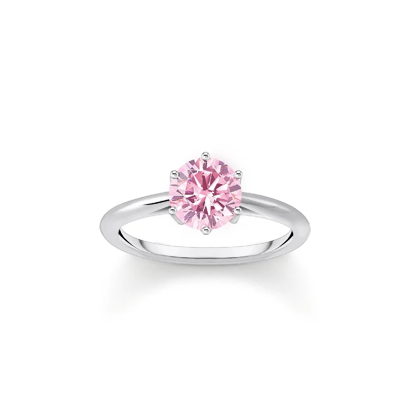 Fashion Rings with Initial Charms in Silver - Plated Metal for a Custom AccessoryEssentials Sterling Silver Sparkling Pink Zirconia Ring TR2474-051-9