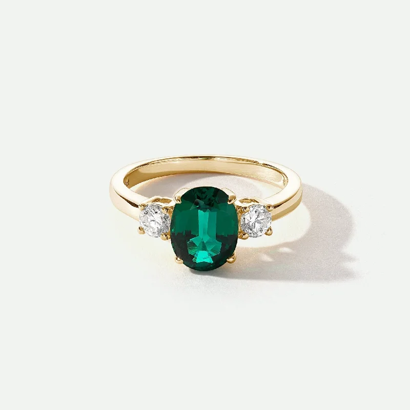 Minimalist Fashion Rings in Stainless Steel with a Single Solitaire CrystalEllison | 9ct Yellow Gold 0.33ct Lab Grown Diamond and 9*7mm Created Emerald Ring