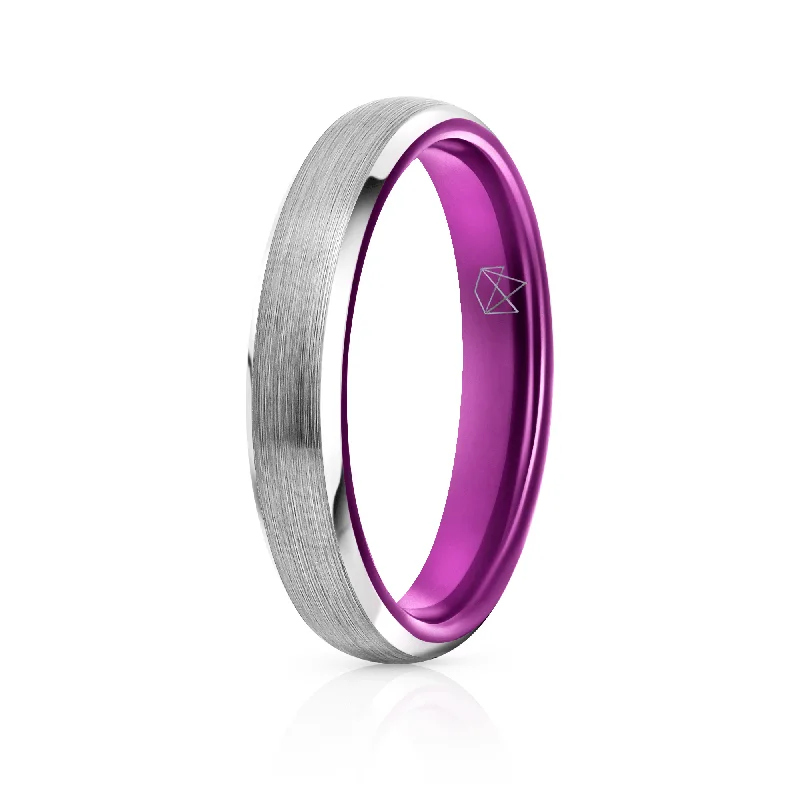 Boho - Style Women's Rings with Turquoise and Leather AccentsSilver Tungsten Ring - Resilient Purple - 4MM