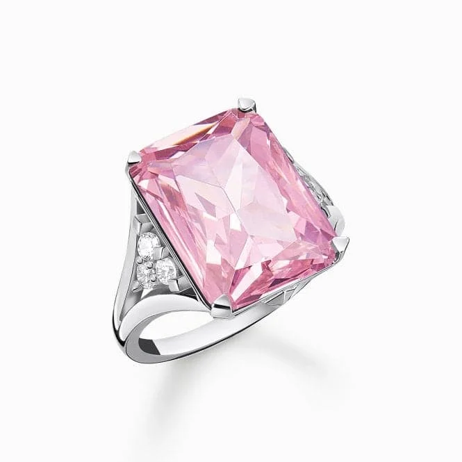 Open - Band Fashion Rings in Sterling Silver with Gemstone InlaysSterling Silver Pink Stone Ring TR2339-051-9