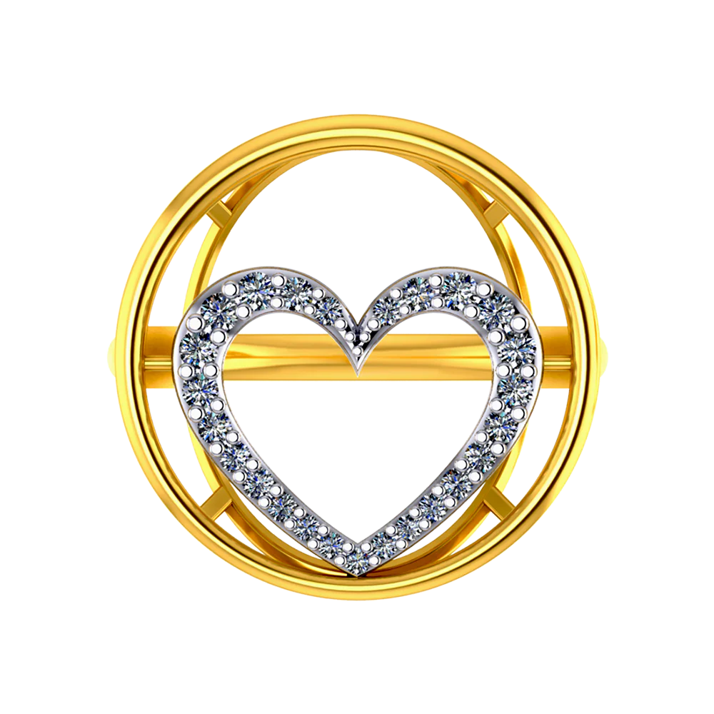 Vintage - Style Women's Diamond Rings with Floral - Engraved Bands and Multiple Diamond Accents18k Diamond Ring With A Diamond-studded Heart Inside A Concentric Circle On Top