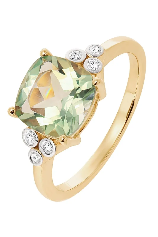 Chunky Fashion Rings in Copper with Geometric Patterns for a Bold Accessory9ct Yellow Gold Green Amethyst and Diamond Ring