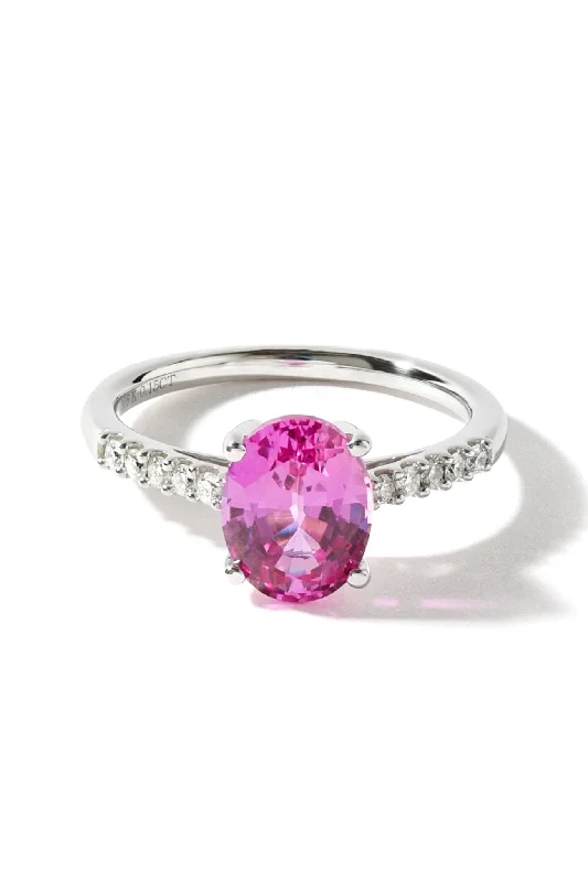 Pearl - Adorned Fashion Rings in Gold - Tone Alloy for a Sophisticated Look9ct White Gold Created Pink Sapphire and 0.14ct Diamond Ring