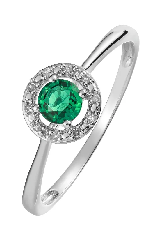 Textured Fashion Rings in Pewter with Hammered and Embossed SurfacesSterling Silver Created Emerald and Diamond Halo Ring