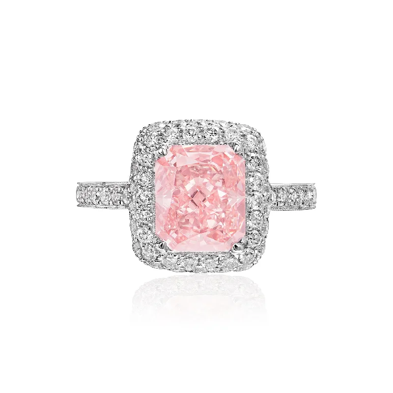 Tennis - Style Women's Diamond Rings with a Continuous Row of Diamonds for a Classic and Versatile LookRebecca 4 Carat Fancy Vivid Pink VVS1 Radiant Cut Diamond Engagement Ring in 18k White Gold By Mike Nekta with GIA