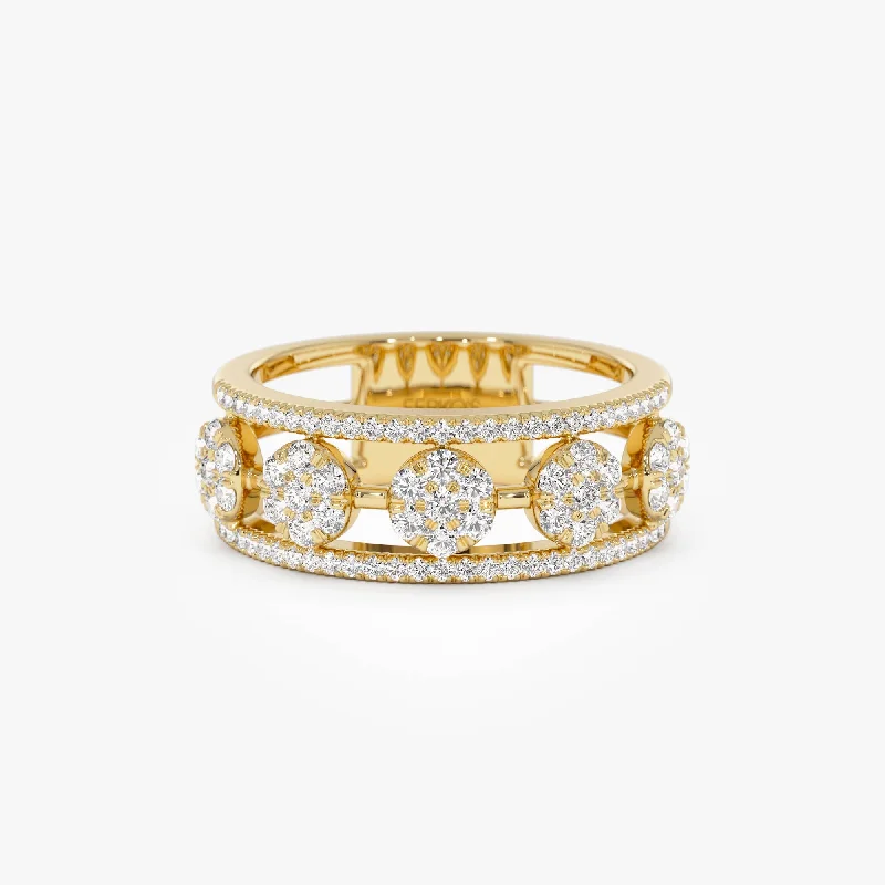 Pear - Shaped Women's Diamond Rings in Yellow Gold with a Single - Diamond Pendant Look14K Circle Cluster Diamond Band Ring