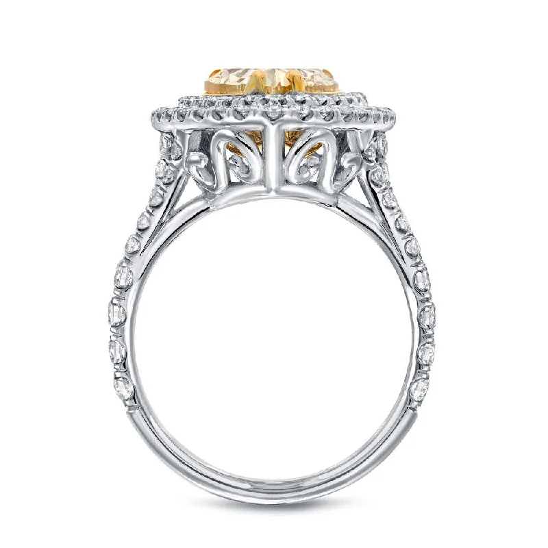 Art Deco - Inspired Women's Diamond Rings with Geometric Designs and Baguette - Cut DiamondsAuriya 18k Two-tone Gold 4ct TDW Fancy Yellow Diamond Pear Shape Halo Engagement Ring - White