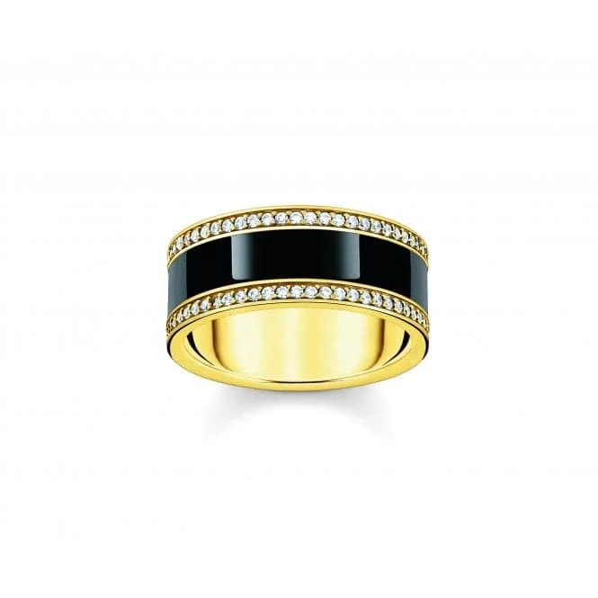 Bangle - Style Fashion Rings in Rose - Gold - Plated Aluminum with Etched PatternsSterling Silver Gold Plated Black Enamel And Zirconia Band Ring TR2446-565-11