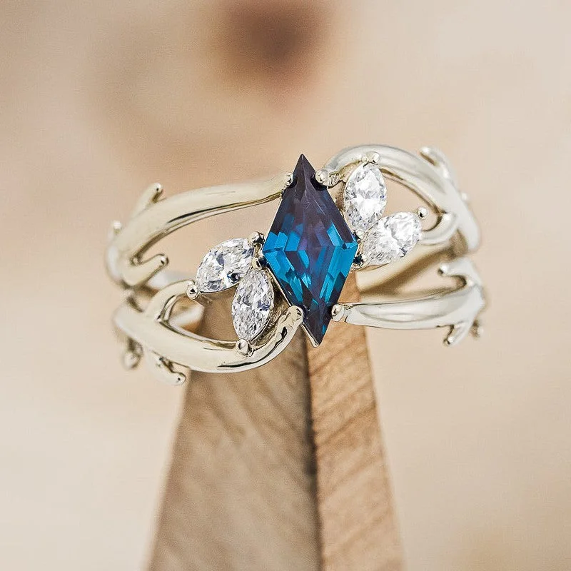 Men's Lapis Lazuli Engagement Rings in Sterling Silver with a Star - Shaped Stone Setting"ARTEMIS" - LOZENGE CUT LAB-GROWN ALEXANDRITE ENGAGEMENT RING WITH MARQUISE DIAMOND ACCENTS