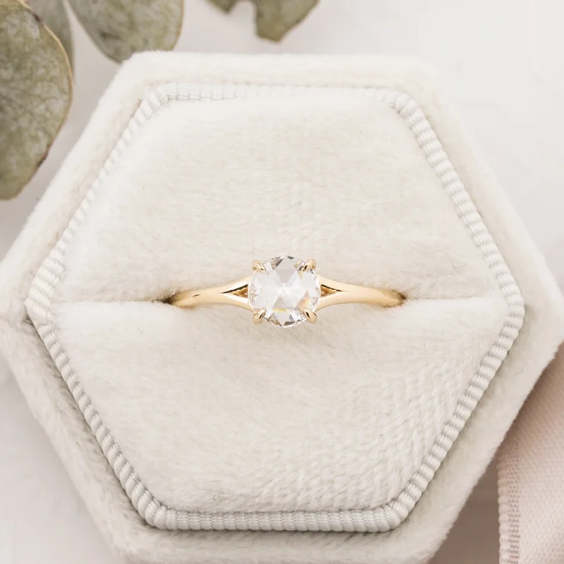 Women's Diamond Rings with Side - Stone Pave Setting for a Sparkling and Continuous ShineKylie Ring, 0.50ct Round Rose Cut Diamond, 14k Yellow Gold (One of a kind)