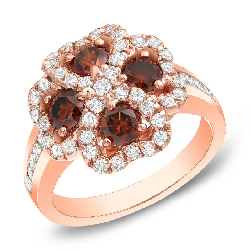 Women's Solitaire Diamond Rings with Round - Cut Diamonds and Platinum Settings for an Elegant EngagementAuriya 14k Rose Gold 1 7/8ct TDW Brown and White 4-Leaf Clover Diamond Ring