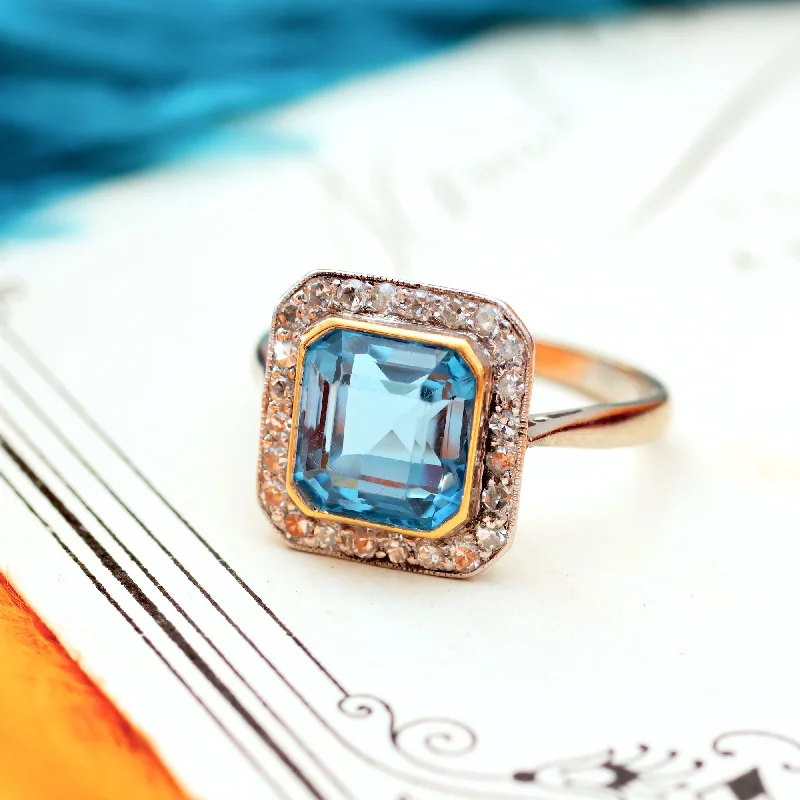 Magnetic Clasp Women's Rings for Easy Wearing and RemovalSensational Vintage Art Deco Blue Topaz & Diamond Ring