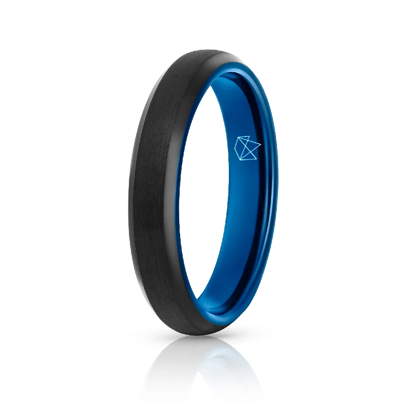 Adjustable Ring Sizes for Women's Rings in Stainless SteelBlack Tungsten Ring - Blue EMBR - 4MM