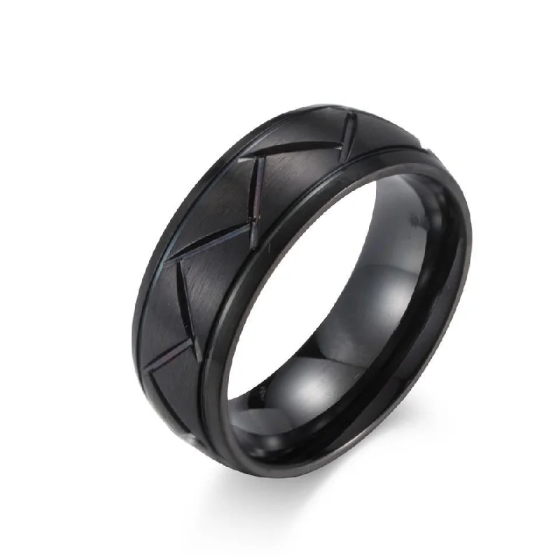 Gothic - Style Women's Rings with Black Onyx and Silver SkullsCycolinks 8mm Titanium Steel Tire Ring