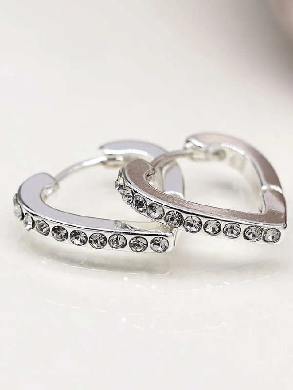 Minimalist hoop earringsSilver Plated Crystal Edged Heart Hoops