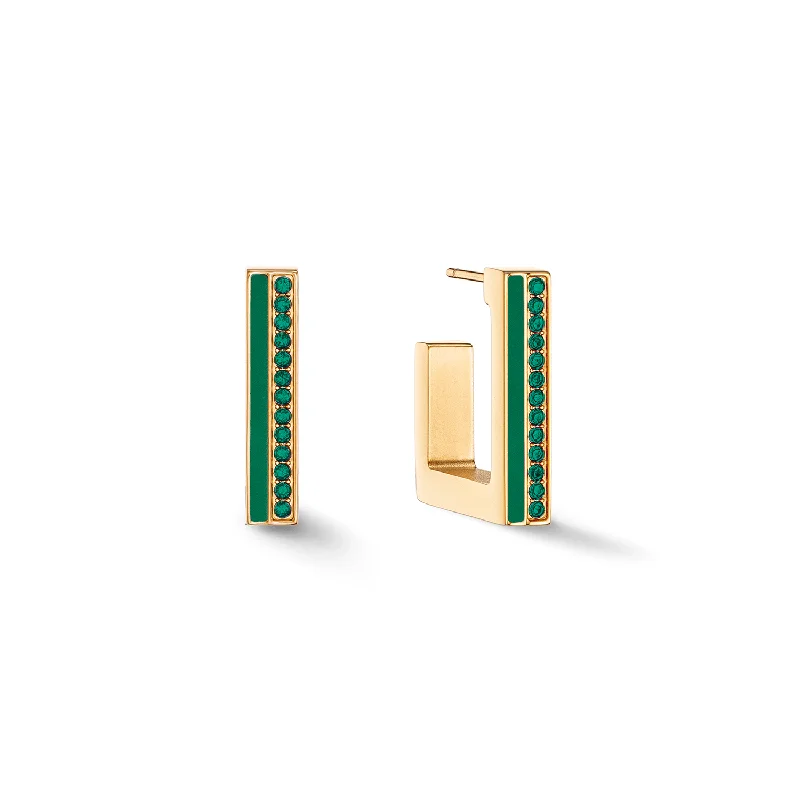 Oval hoop earringsCoeur De Lion Gold and Green Crystal Stripe Square Hoop Earrings