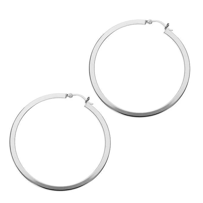 Trendy hoop earrings50mm Square Hinged Hoop Earrings - Sterling Silver