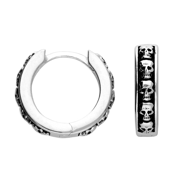 Chunky hoop earringsSterling Silver Skull Huggie Earrings