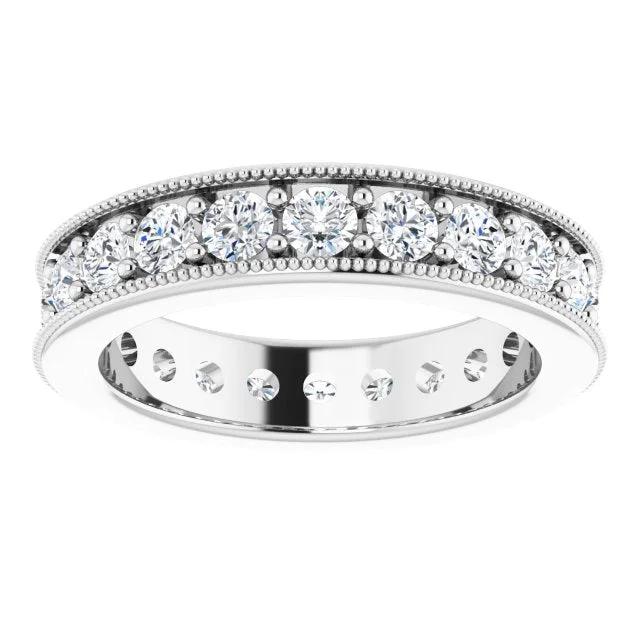 Vintage - Style Women's Diamond Rings with Floral - Engraved Bands and Multiple Diamond Accents1.76 ct. Round Diamond Eternity Band Milgrain Accent Ring