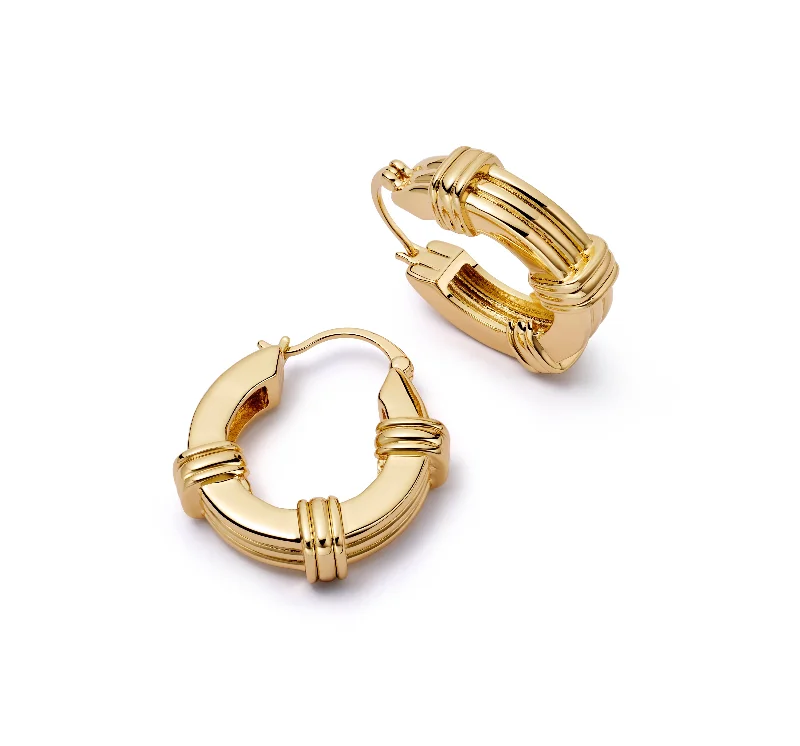 Oval hoop earringsPolly Sayer Triple Ridge Chunky Hoop Earrings 18ct Gold Plate