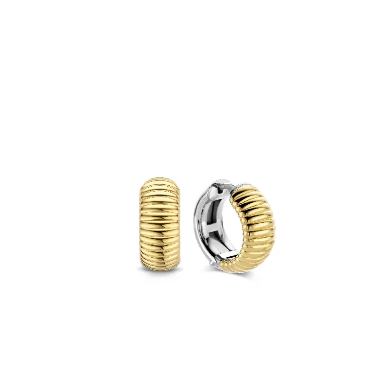 Trendy hoop earringsTi Sento Wide Gold Ribbed Structure Hoops