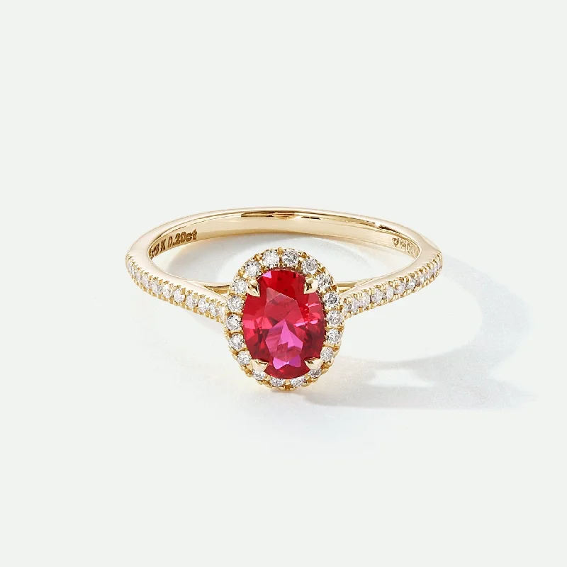 Stackable Fashion Rings in Rose - Gold Tone with Delicate Floral EngravingsRosalind | 9ct Yellow Gold 0.20ct tw Lab Grown Diamond and Created Ruby Ring