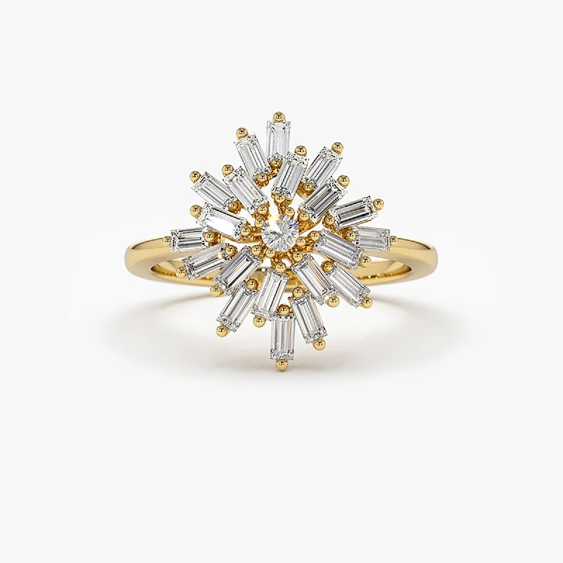 Women's Diamond Rings with Side - Stone Pave Setting for a Sparkling and Continuous Shine14K Ballerina Baguette Diamond Cluster Ring