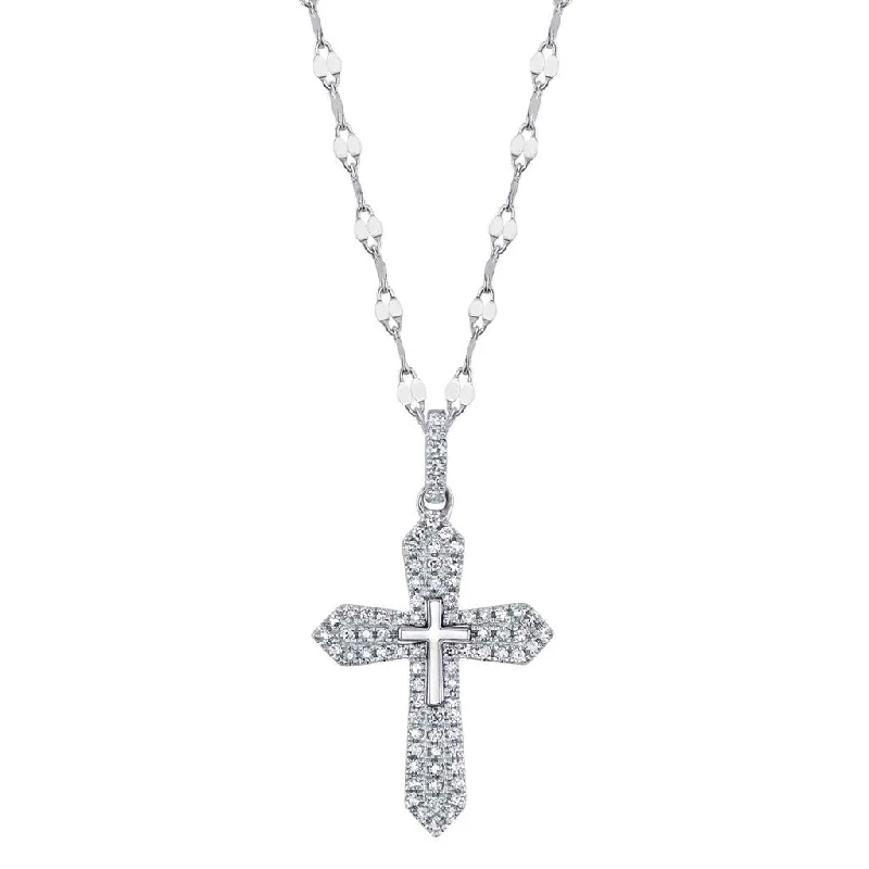 Men's Sapphire Engagement Rings in 18K White Gold with Pave Diamond AccentsShy 14Kw Diamond Cross Necklace